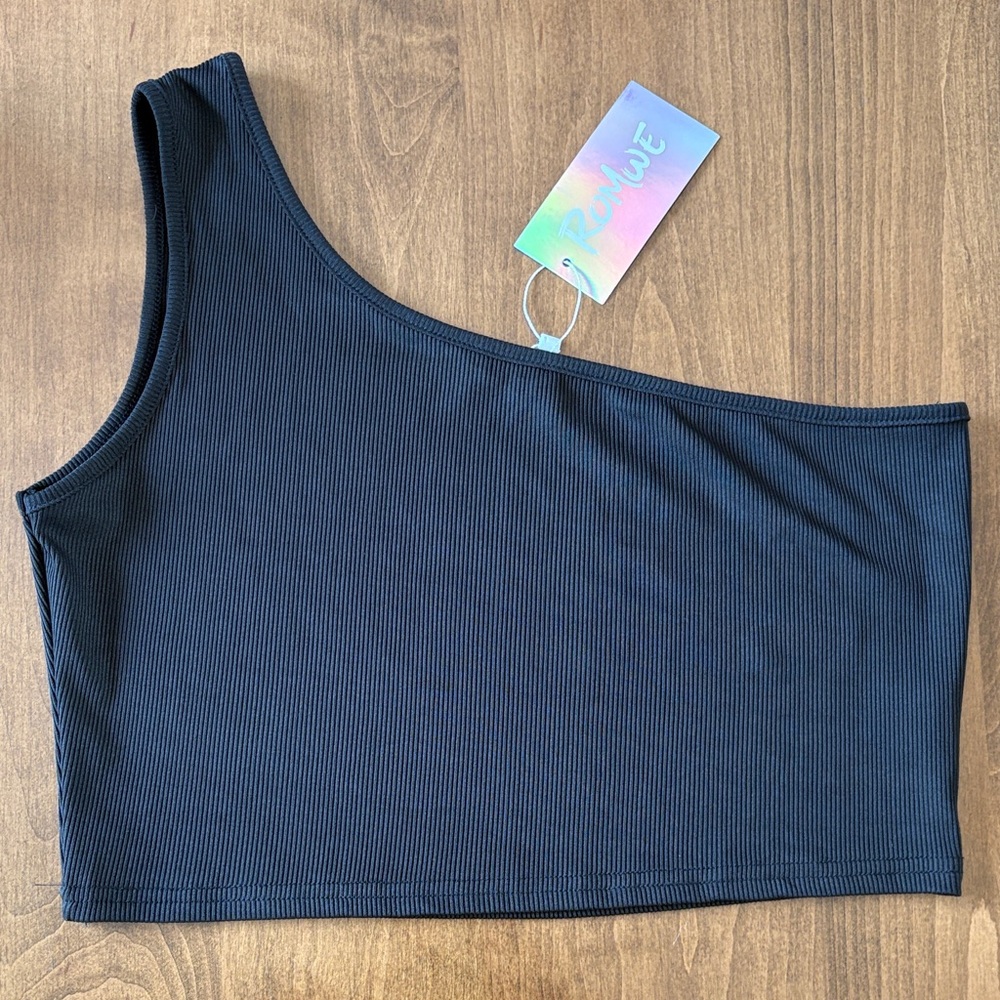 ROMWE Navy One-Shoulder Ribbed Tank Top
